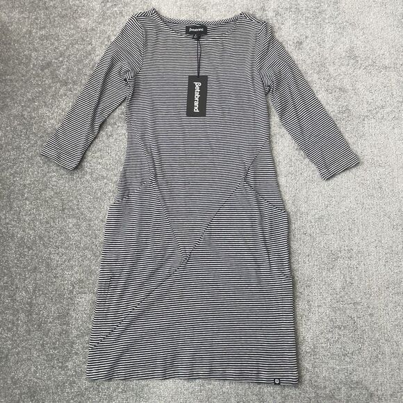 Betabrand Dresses & Skirts - Betabrand Dress Womens Small Blue Gray Striped 30 Day Travel Cinch Pockets NEW